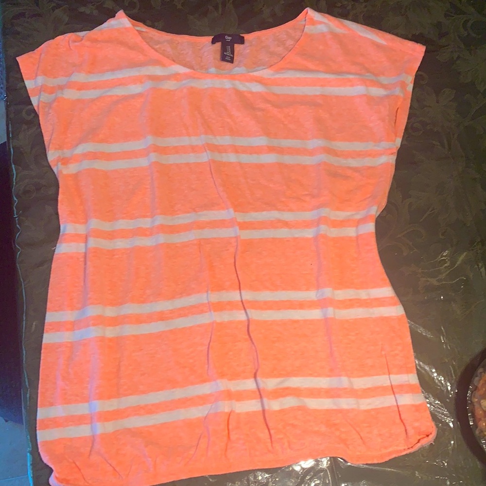 GAP neon stripe short sleeve shirt in mango color